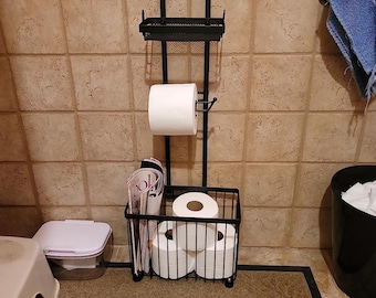 Free Standing Metal Toilet Paper Holder | Bathroom Storage Shelf