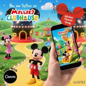 EDITABLE Mickey Mouse Invitation Mickey Mouse Clubhouse Birthday Video Invitation Mickey Invite Mickey Minnie Birthday Party Digital Invite