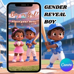 African American Gender Reveal Video Invitation ANNOUNCEMENT It&#39;s a BOY Rookie Baseball Pregnancy Gender Reveal Movie African Baby Shower