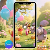Winnie The Pooh Gender Reveal Video INVITATION Pooh & Friends Theme Baby Shower Digital Invitation Honey Sweet Celebration Editable Template