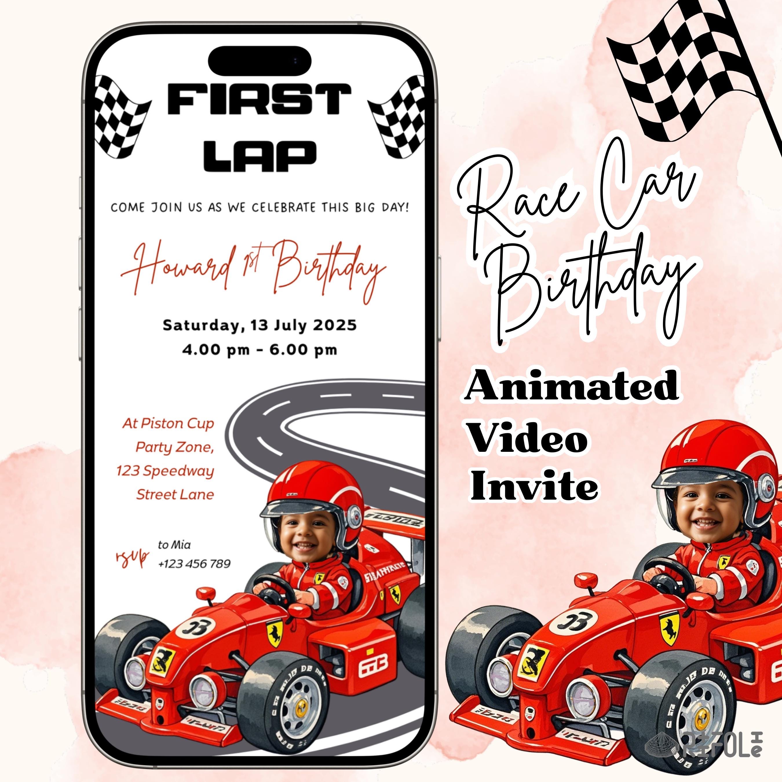Ferrari Race Car 1st Birthday Animated Invitation (Digital Download)