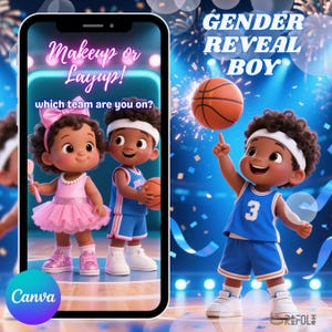 It&#39;s a BOY Layup or Makeup African American Gender Reveal Video Announcement Brush Basketball Game Gender Reveal Digital Editable Template