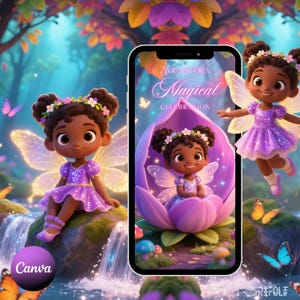 Fairy Invitation African American Princess Fairy Birthday Video Invitation Fairytale Magical Forest Party Digital Invite Editable Template