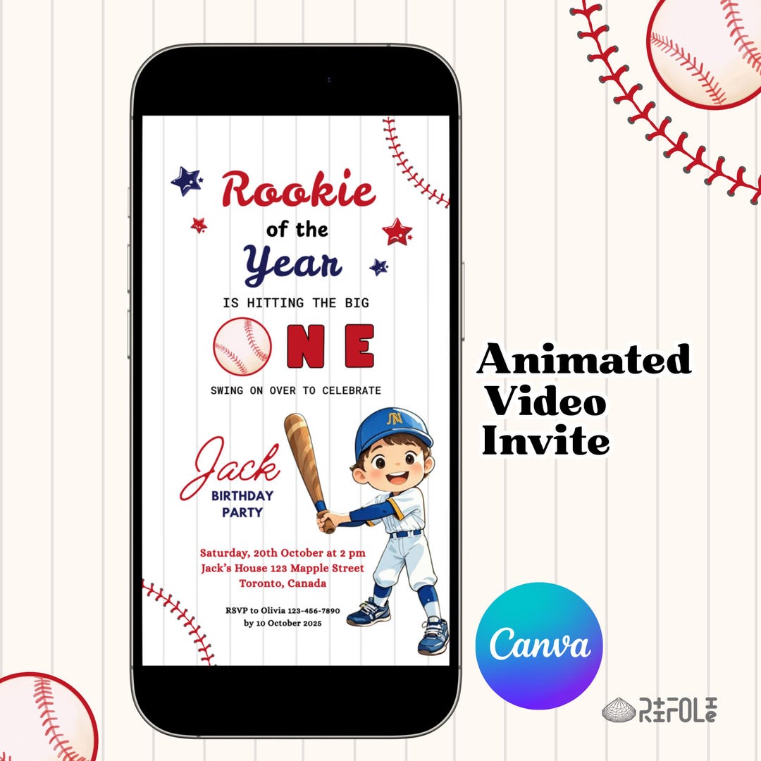 Editable Template Rookie of the Year First Birthday Video Invitation ...