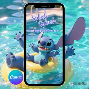 Stitch Invitation Stitch Birthday Video Invitation Animated Template Editable Tropical Beach Summer Birthday Invite Pool Party Invitation