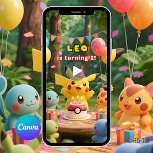 Pokemon Einladung Pikachu Einladung Pokemon Geburtstag Video Einladung Bearbeitbare Vorlage Pokemon Thema Pokeball Spiel Geburtstagskind lädt ein