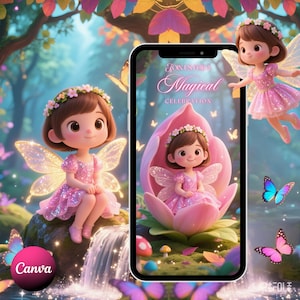 Fairy Invitation Princess Fairy Birthday Video Invitation Pink Princess Fairytale Magical Forest Party Digital Invite Editable Template