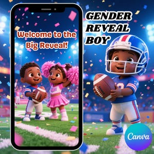 African American Gender Reveal Video Invitation ANNOUNCEMENT It&#39;s BOY American Football Gender Reveal Pregnancy Announce African Baby Shower