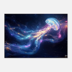 Canvaskunst lichtgevende kwallen: Cosmic Dreamer, roze paarsblauw