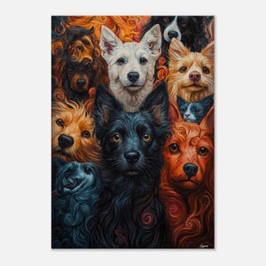 Loyal Hearts Canvas Art: Dogs and Cat Painting