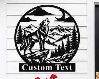 Personalized Wolf Metal Sign, Custom Wolf Wall Decor, Wolf Metal Name Sign,Wolf Decor Gift, Wildlife Wall Hanging, Wolf  Cabin Decor