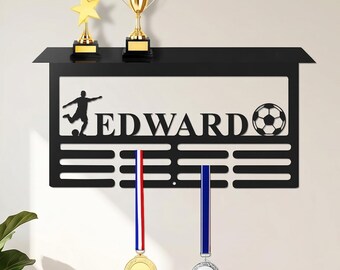 Custom Soccer Medal Holder, Sports Award Display Rack, Personalized Soccer Medal Hanger, Soccer Medals Ribbon Display, Trophy Shelf