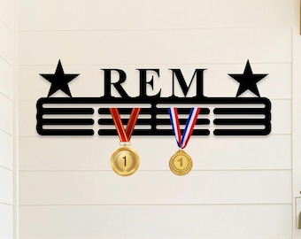Custom Star Medal Holder, Personalized Name Medal Hanger, 12 Rungs for Medals & Ribbons, Medal Rack, Medal Award Display, Sport Award Hanger