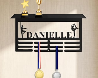 Custom Gymnastics Award Medal Holder Trophy Shelf, Custom Gymnastics Medal Hanger, 12 Rungs for Medals & Ribbons,Display Awards Sign