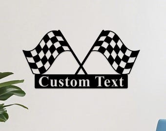 Benutzerdefinierte Checkered Flagge Racing Zeichen, Start Finish Racing Flagge Metallschild, Rennen Checkered Flagge Namensschild, Checkered Flagge Monogramm, Auto Racer Geschenk