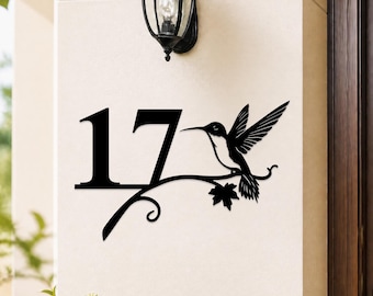 Customl Hummingbird Adress Plaque,Modern House Number Sign,Bird Address Sign,Metal House Numbers,Front Door Sign,New Homeowner Gift