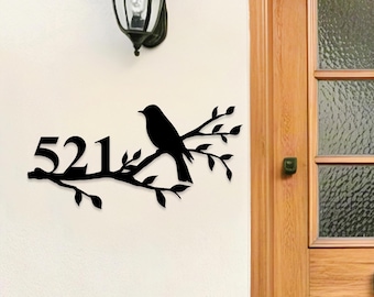 Customl Adress Plaque,Modern House Number Sign,Bird Address Sign,Metal House Numbers,Gate Number Sign,Front Door Sign,New Homeowner Gift