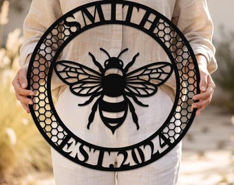 Custom Bee Apiary Metal Sign, Personalized Bee Metal Wall Art, Bee Garden Art, Bee Farm Sign, Gift for Bee Keeper, Beekeeping Decor
