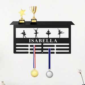 Personalized Dance Award Medal Holder Trophy Shelf, Custom Dancer Name Medal Hanger, 12 Rungs for Medals & Ribbons,Dance Award Medal Display