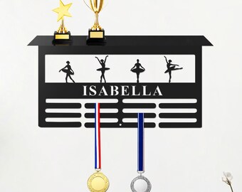 Personalized Dance Award Medal Holder Trophy Shelf, Custom Dancer Name Medal Hanger, 12 Rungs for Medals & Ribbons,Dance Award Medal Display