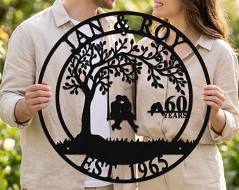 Personalized 60th Anniversary Gift for Parents,Custom 50 Year Anniversary Sign,Diamond Anniversary Gift,Wedding Anniversary Metal Wall Art