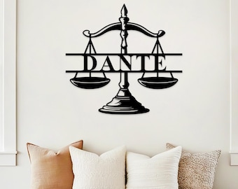Letrero personalizado para abogado, letrero personalizado para bufete de abogados, decoración para oficina de abogados, decoración de pared para abogado, letrero metálico de balanza de la justicia, regalo para bufete de abogados