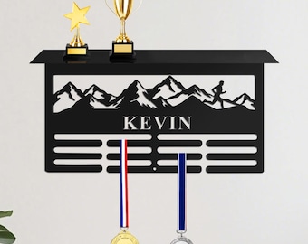 Custom Running Medal Holder with Trophy Shelf,Personalized Runner Medal Hanger,Marathon Medal Rack, Race Medal Display,Sports Medal Holder