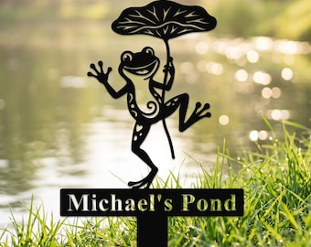 Custom Frog Garden Stake, Personalized Frog Pond Sign, Frog Metal Sign, Frog Yard Decor, Frog Lover Gift Outdoor Patio Decor