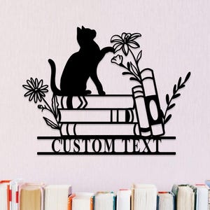 Custom Library Sign, Personalized Reading Nook Metal Sign, Reading Room Sign, Book Nook Decor, Cat Wall Art, Bookshelf Sign, Book Worm Sign
