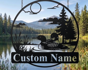 Custom Loons Metal Sign, Personalized Loons Duck Wall Art, Cabin Lake House Sign, Loon Lounge Sign, Outdoor Cottage Sign, Duck Lover Gift