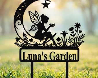 Personalized Fairy Metal Garden Sign,Custom Garden Sign,Fairy Garden Stake,Outdoor Garden Yard Decor,Metal Fairy Garden Art,Gift for Her