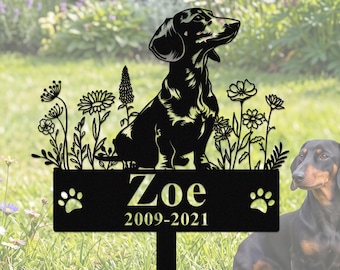 Personalized Dachshund Memorial Stake, Custom Dog Grave Marker, Dachshund Memorial Metal Sign, Dog Name Garden Stake, Loss Of Dog Gift
