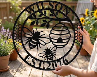 Custom  Honey Bee Metal Sign, Personalized Bee Apiary Sign,  Bee Metal Wall Art, Bee Garden Art, Bee Farm Sign, Gifts for Bee Lovers