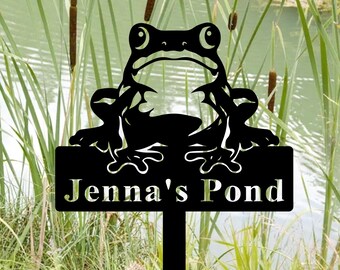 Custom Frog Metal Sign, Frog Pond Sign, Funny Frog Decor, Personalized Frog Name Sign, Frog Pond Decor, Lake House Sign, Frog Garden Decor