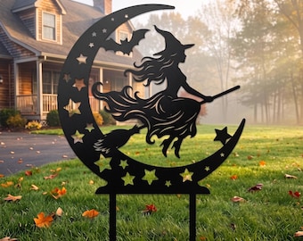 Halloween Witch Yard Stake, Witch Metal Garden Decor Outdoor, Halloween Yard Art, Fall Witchy Sign, Halloween Gift