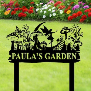 Custom Metal Fairy Mushroom Yard Sign, Personalized Fairy Garden Stake, Gardening Gift, Garden Metal Art, Yard Garden Decor for Outdoor