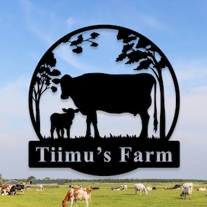 Custom Cow Metal Sign,Personalized Farm Name Sign,Cow Farmhouse Decor,Farm Metal Hanging Sign,Cow Wall Art,Cattle Ranch Sign,Farmer Gift