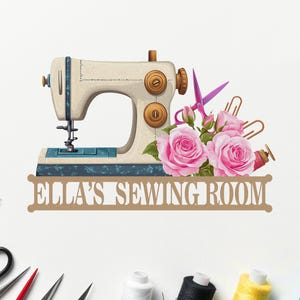 Gepersonaliseerd metalen bord naaien, aangepast quiltbord met bloemen, bord naaimachine, wanddecoratie naaikamer, Moederdagcadeau, knutselkamer
