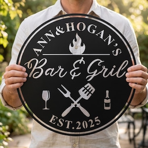 Barbecue Metallschild, BBQ Grill Schild, Benutzerdefiniertes BBQ & Grill Schild, Bar Metallwandkunst, Hinterhofschild, Terrassendekor, Vatertagsgeschenk, Geschenk für Papa
