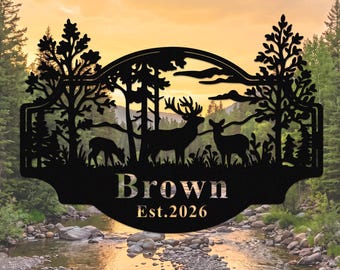 Benutzerdefinierte Metall Hirsch Zeichen personalisierte Hirsch Cabin Schild Hirsch Familie Name Schild Hirsch Jäger Geschenk Hütte Dekor Jäger Geschenk für Papa
