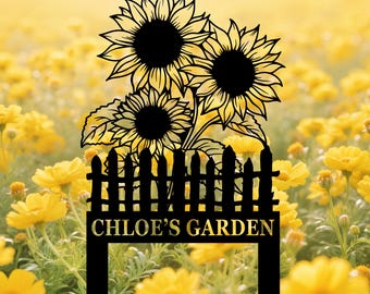 Personalisierte Sonnenblume Metallschild, benutzerdefinierte Sonnenblume Yard Stakes, Sonnenblume Gartenkunst, Sonnenblumen Namensschild, Gartendekor im Freien