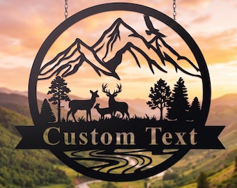 Custom Deer Cabin Metal Sign, Personalized Deer Family Wall Art, Deer Hunting Sign, Hunting Lodge Decor, Hunting Shed Gift for Him