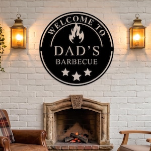 Arte mural de barbacoa de metal personalizado, letrero de barbacoa de metal personalizado, letrero de barbacoa para exteriores, letrero para cueva de hombre, regalo de parrillada para papá, decoración de patio