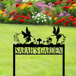 Custom Fairy Garden Stake, Personalized Fairy Metal Garden Sign, Gardener Name Stake, Flower Beds Decor, Outdoor Garden Yard Decor, Yard Art
