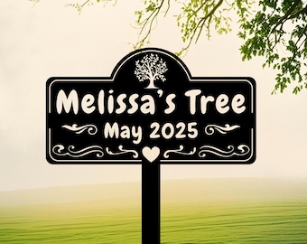 Metallbaumschild, benutzerdefiniertes Gedenkbaumschild mit Pfahl, personalisierte Baumgartenmarkierung, Baumgartenschild, Baumplakettenmarker, Metallnamensschild
