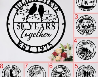 Custom 50th Anniversary Lovebirds Metal Sign,Personalized 40 Years Wedding Gift,25 Years Together,Family Name Sign,Wall Art Sign For Parents