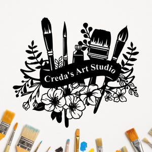 Letrero de estudio de arte personalizado, letrero de herramientas de pintor, letrero de metal para estudio de pintura, regalo para pintor, letrero de artista personalizado, letrero para el hogar, letrero de pared para pintor