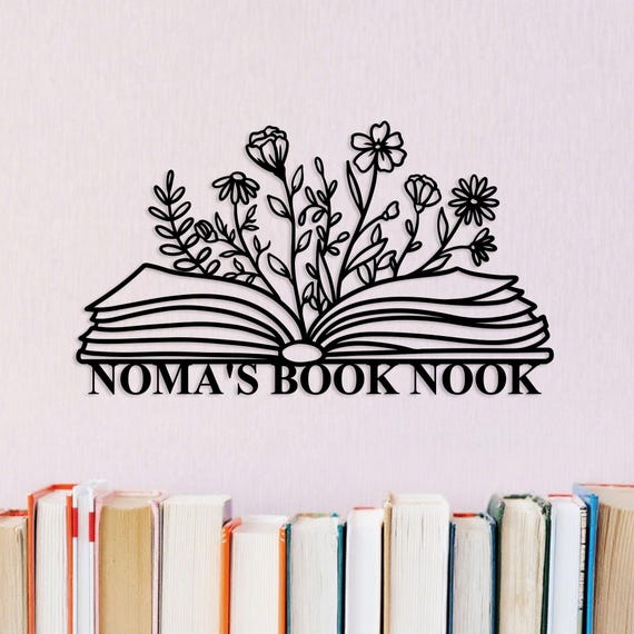 Custom Library Metal Sign,Floral Bookshop Sign,Personalized Book Sign,Bookworm Sign,Book Club Wall Decor,Bookshelf Sign,Reading Room Gift