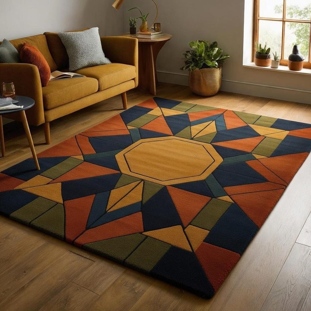 Mid-century Modern Geometric Hand Tufted Wool Rug – Colorful Abstract ...