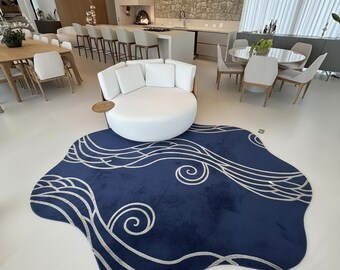 Hand Tufted Blue Abstract Area Rug | Modern Organic Shape Rug